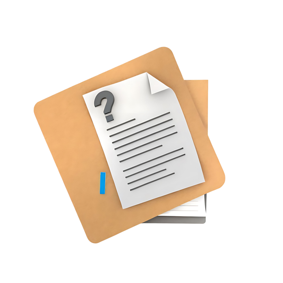3D Render of a Document with a Question Mark on a Pad png