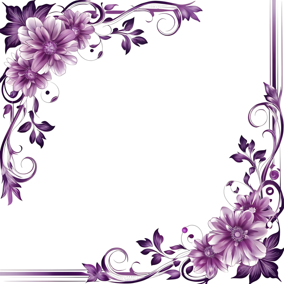 Elegant Purple Floral Corner Frame Design for Invitations and Cards png