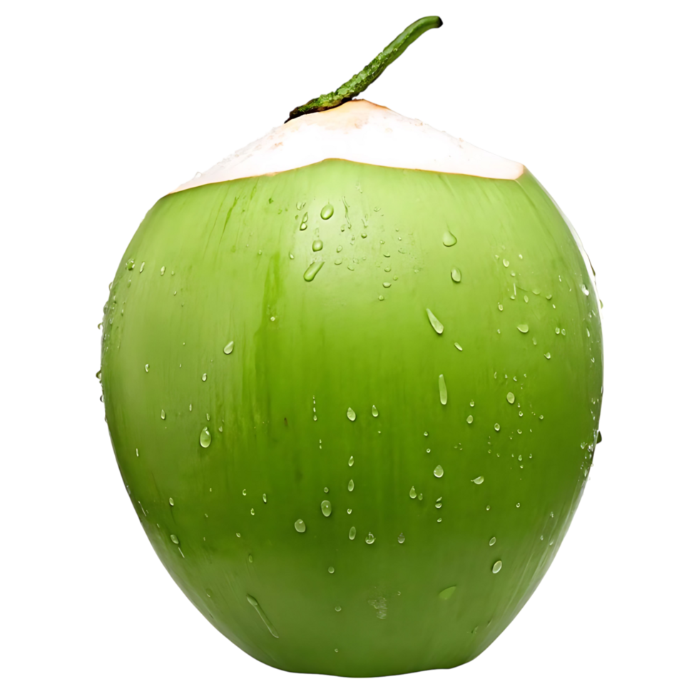 Refreshing Green Coconut with Water Droplets Isolated on transparent Background png