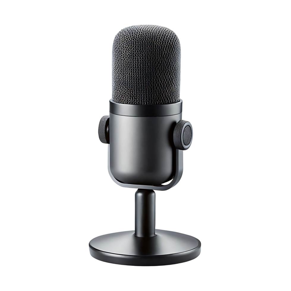 Sleek transparent Studio Condenser Microphone on Stand for Recording and Broadcasting png
