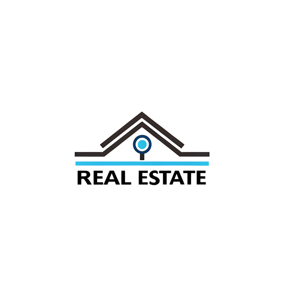 Modern Real Estate Logo Design with House Icon and Blue Line Graphic Element png