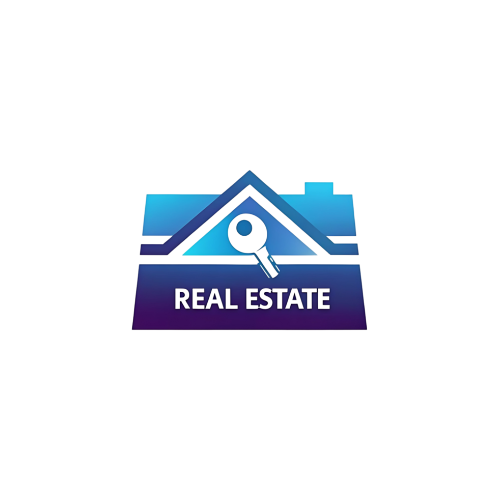 Sleek Blue and Purple Real Estate Logo Design with House and Key Icon png