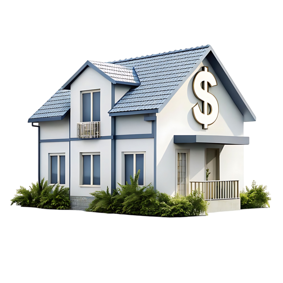 Luxury House Investment Real Estate Property Home For Sale Dollar Sign Symbol Residential Building Architecture Design 3D Render png