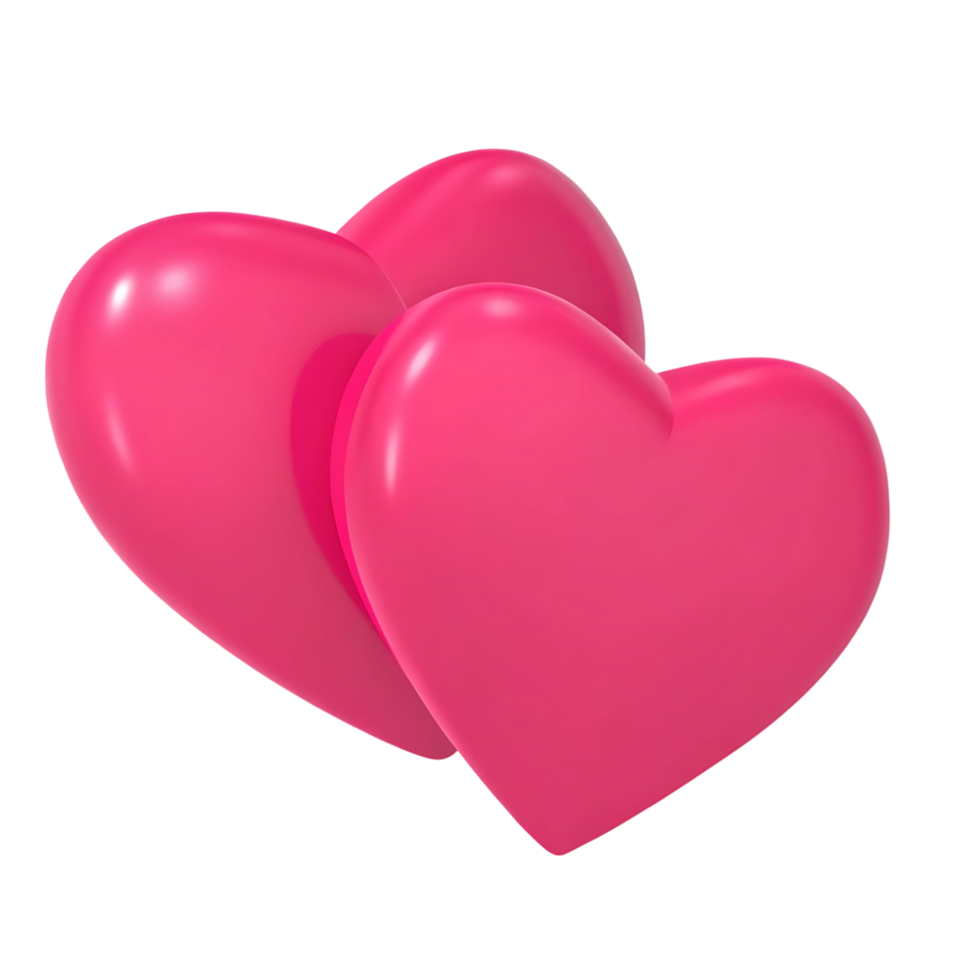 Two Pink Glossy Hearts Overlapping Each Other on transparent Background Romantic Love Symbol Valentine Day png