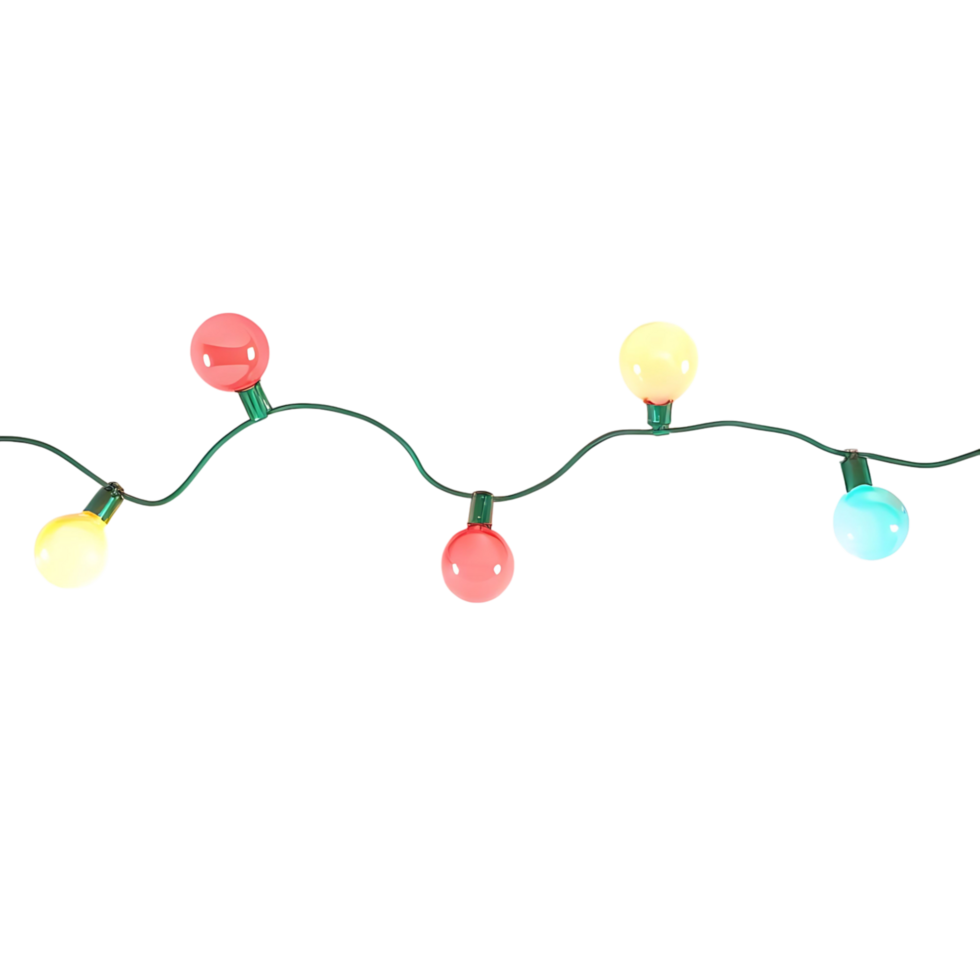 String of colorful pastel globe lights isolated on transparent background glowing softly christmas decoration party lights png