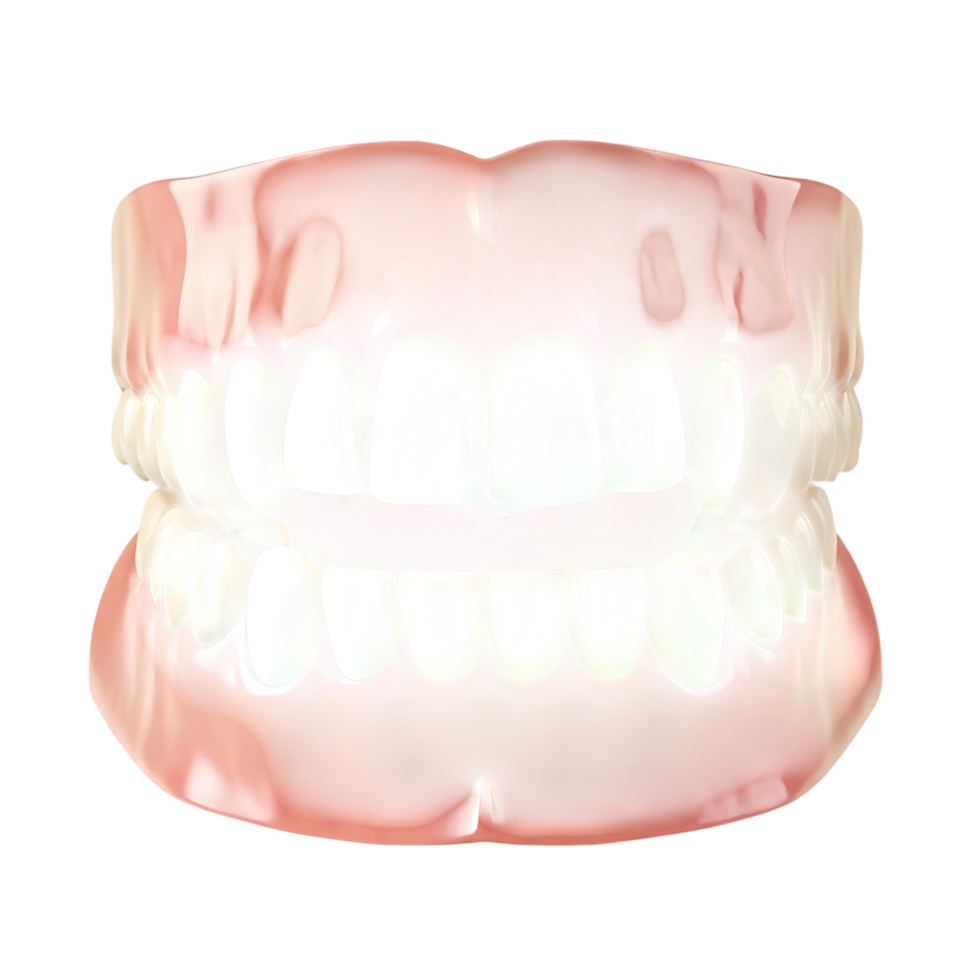 High resolution 3D render of a full set of healthy human teeth and gums isolated on transparent background png