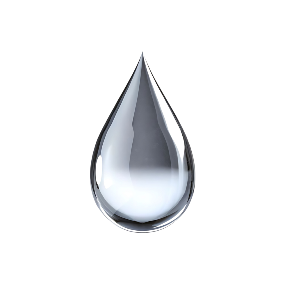 A single drop of liquid water on a transparent background reflecting light png