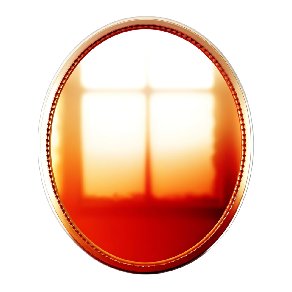 Oval Red Mirror with Gold Frame Reflecting Window Light Abstract Background png