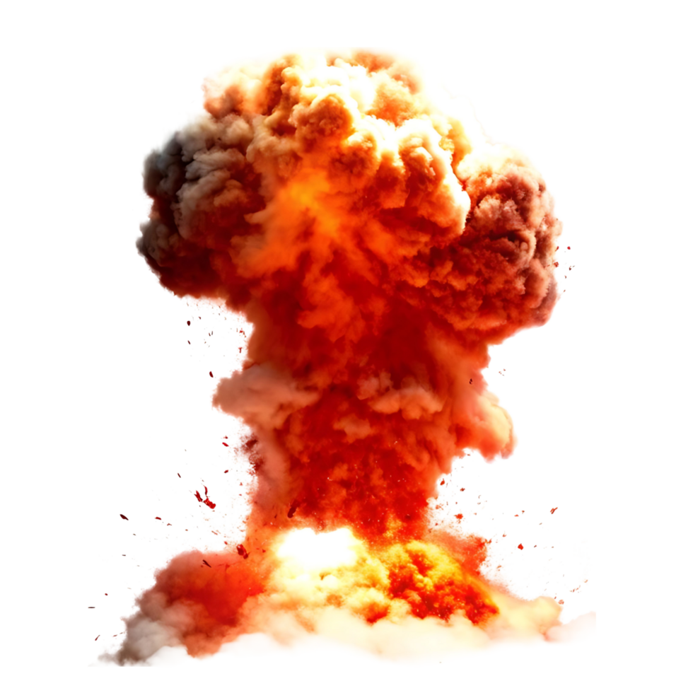 A Fiery Explosion with Massive Orange and Red Smoke Cloud Rising Against a transparent Background png