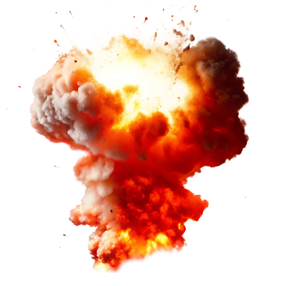 Fiery Explosion with Orange and Red Flames and Smoke Plume Isolated on transparent Background png