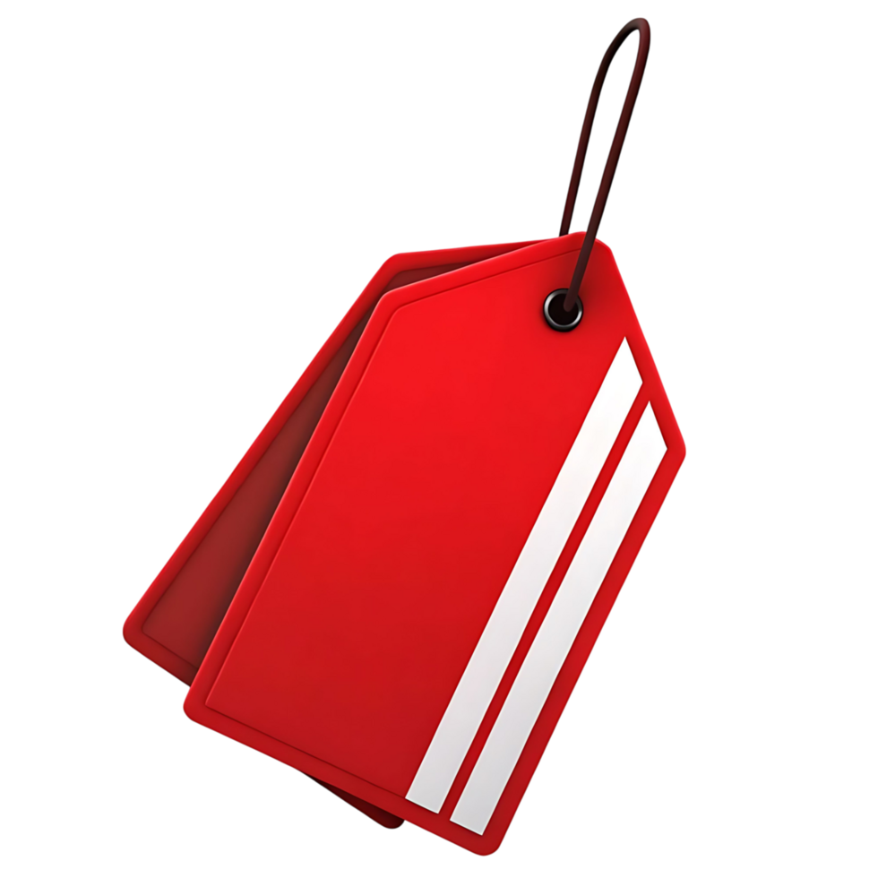 Red Tag with White Stripes on transparent Background 3D Render png
