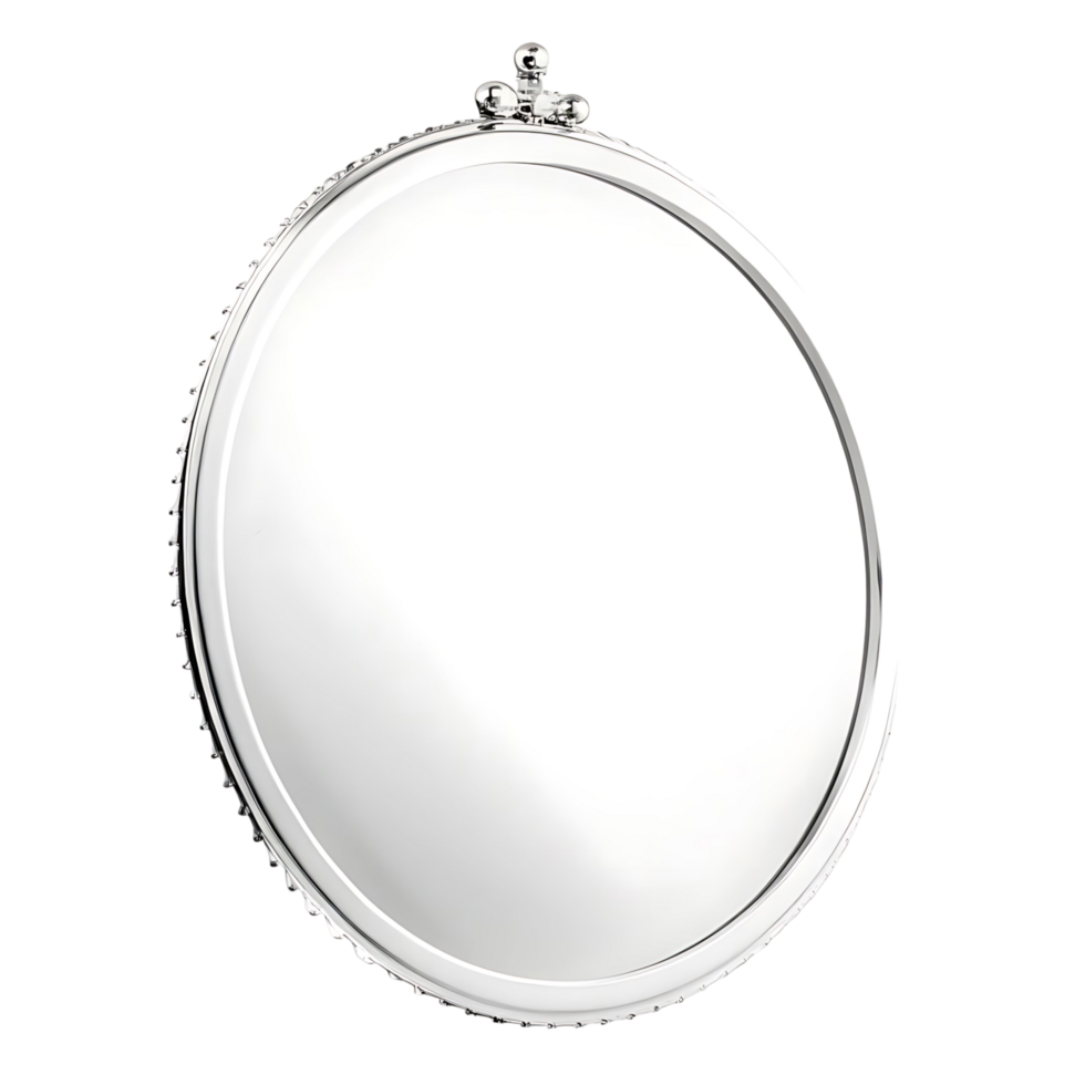 Elegant Oval Silver Mirror with Decorative Frame and Ornate Top png