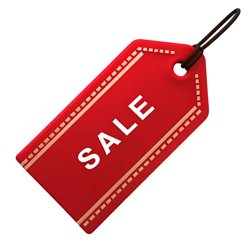 Red Sale Tag with Decorative Border and Hole for Hanging on transparent Background png