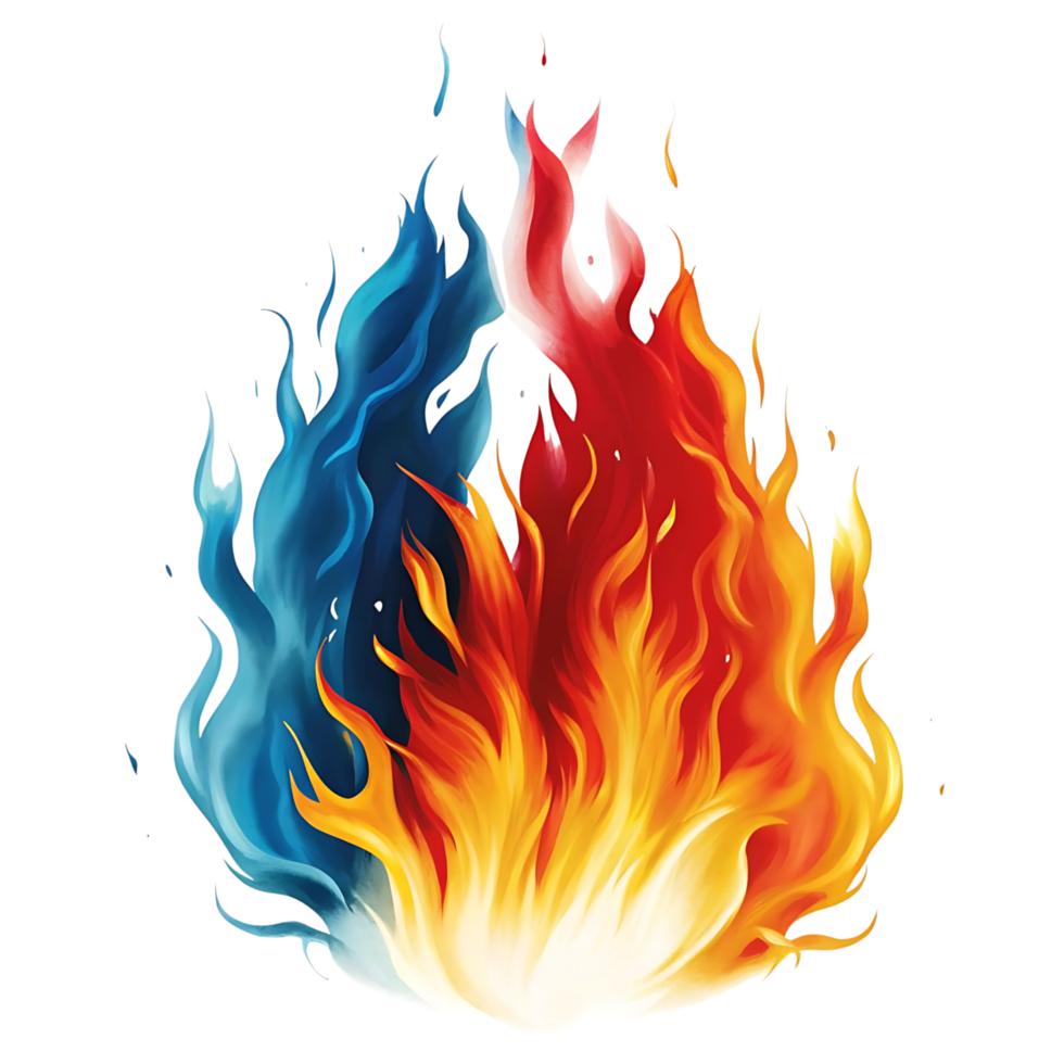 Fiery Blaze transparent Featuring Blue Red and Yellow Flames png