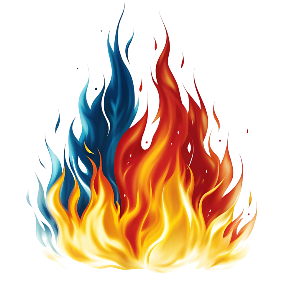 Fiery Inferno Blazing with Blue Red and Yellow Flames transparent Graphic Design png