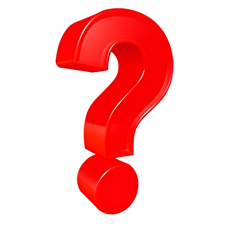 A large red three dimensional question mark on a transparent background png