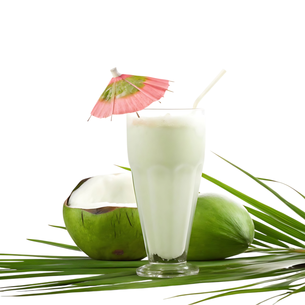 Refreshing Coconut Drink with Paper Umbrella Tropical Summer Beverage png