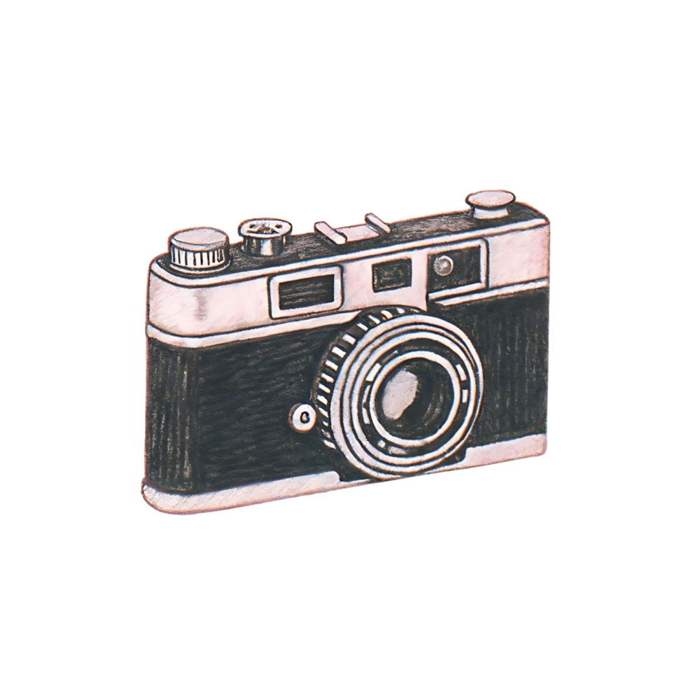 Vintage Camera transparent Detailed Drawing of a Classic Film Camera png