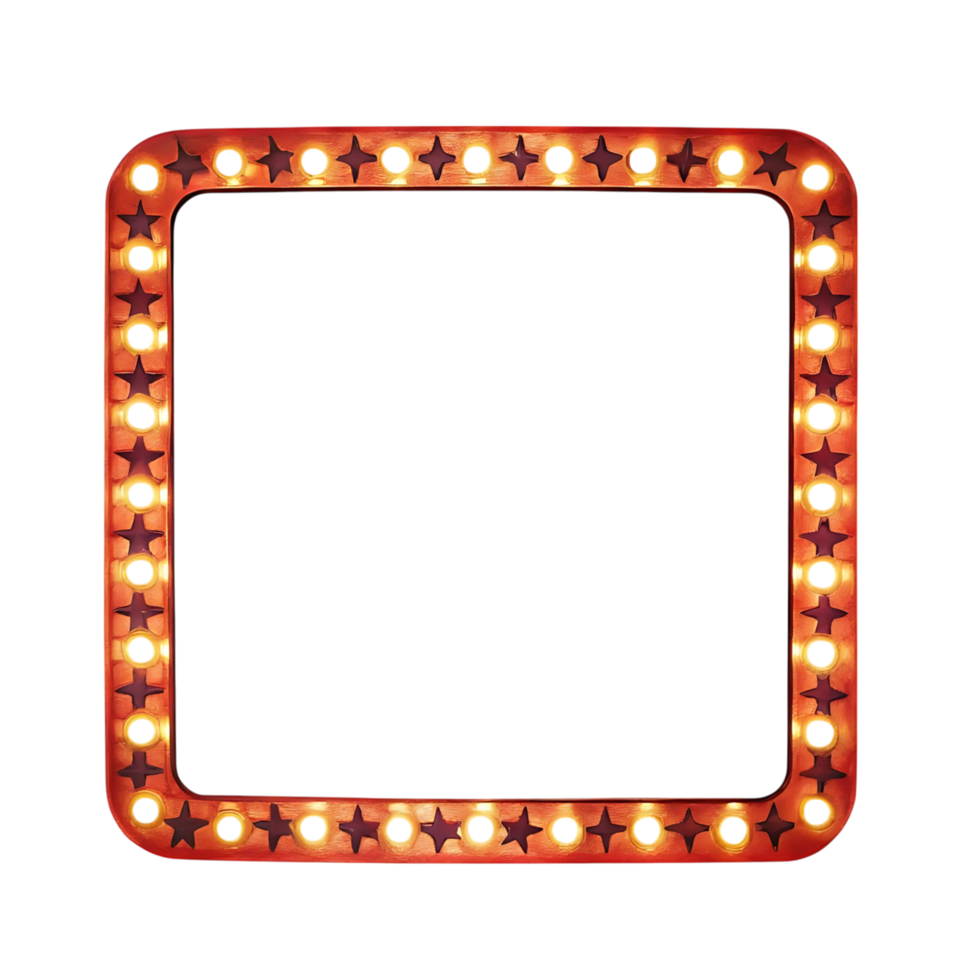 Illuminated Square Frame with Stars and Lights Marquee Border for Sign Design png
