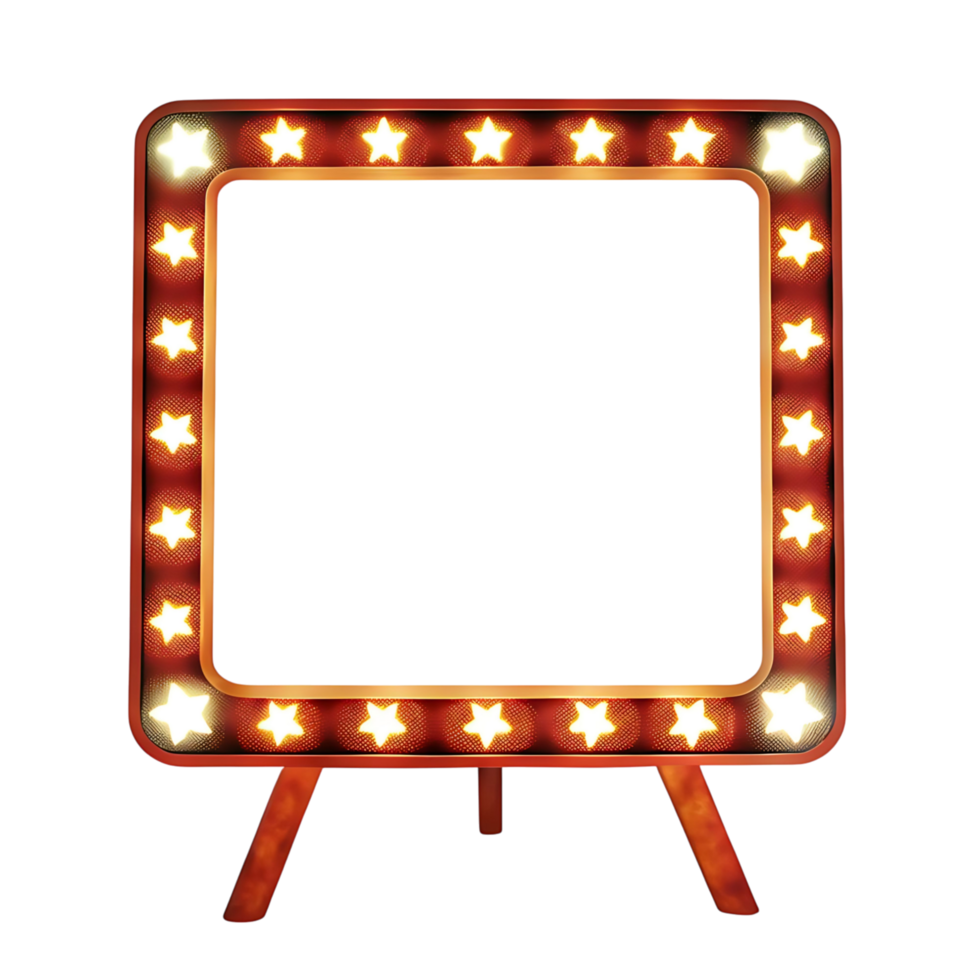 Marquee Sign Frame with Lights and Stars on Easel Displaying Blank Space png