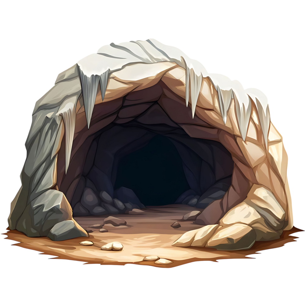 Mysterious Dark Cave Entrance with Icicles and Rocks transparent png
