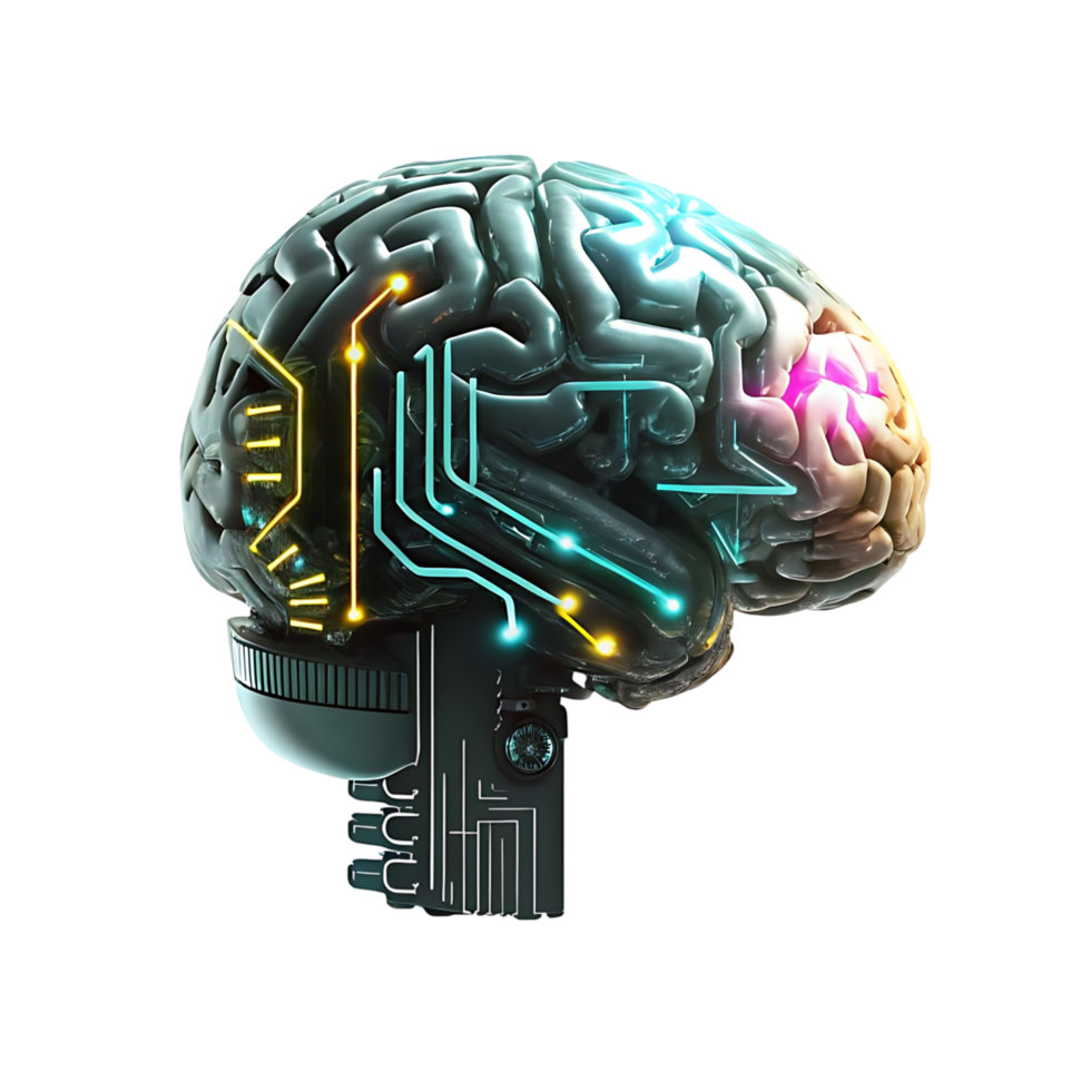 Futuristic Human Brain with Integrated Circuitry and Neural Pathways png