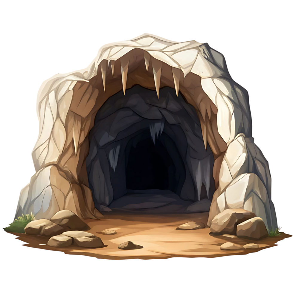 Mysterious Dark Cave Entrance transparent with Stalactites and Rocks png