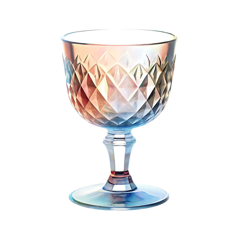 Elegant iridescent glass goblet with a diamond pattern design on a transparent background png