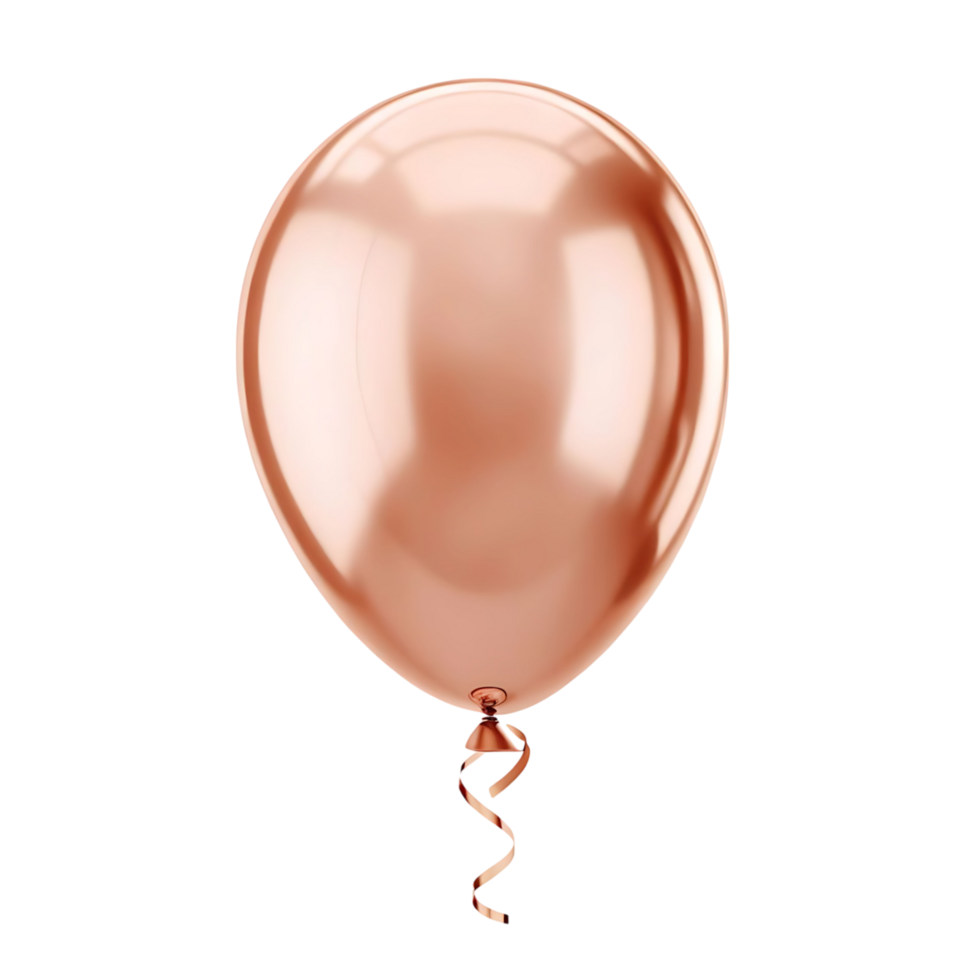 A single rose gold balloon with a curled ribbon on a transparent background a beautiful party decoration png