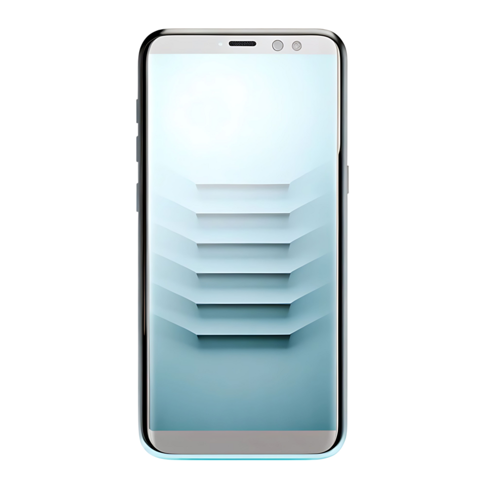 Sleek Modern Smartphone with Abstract Light Blue Background and Floating Shelves Design png