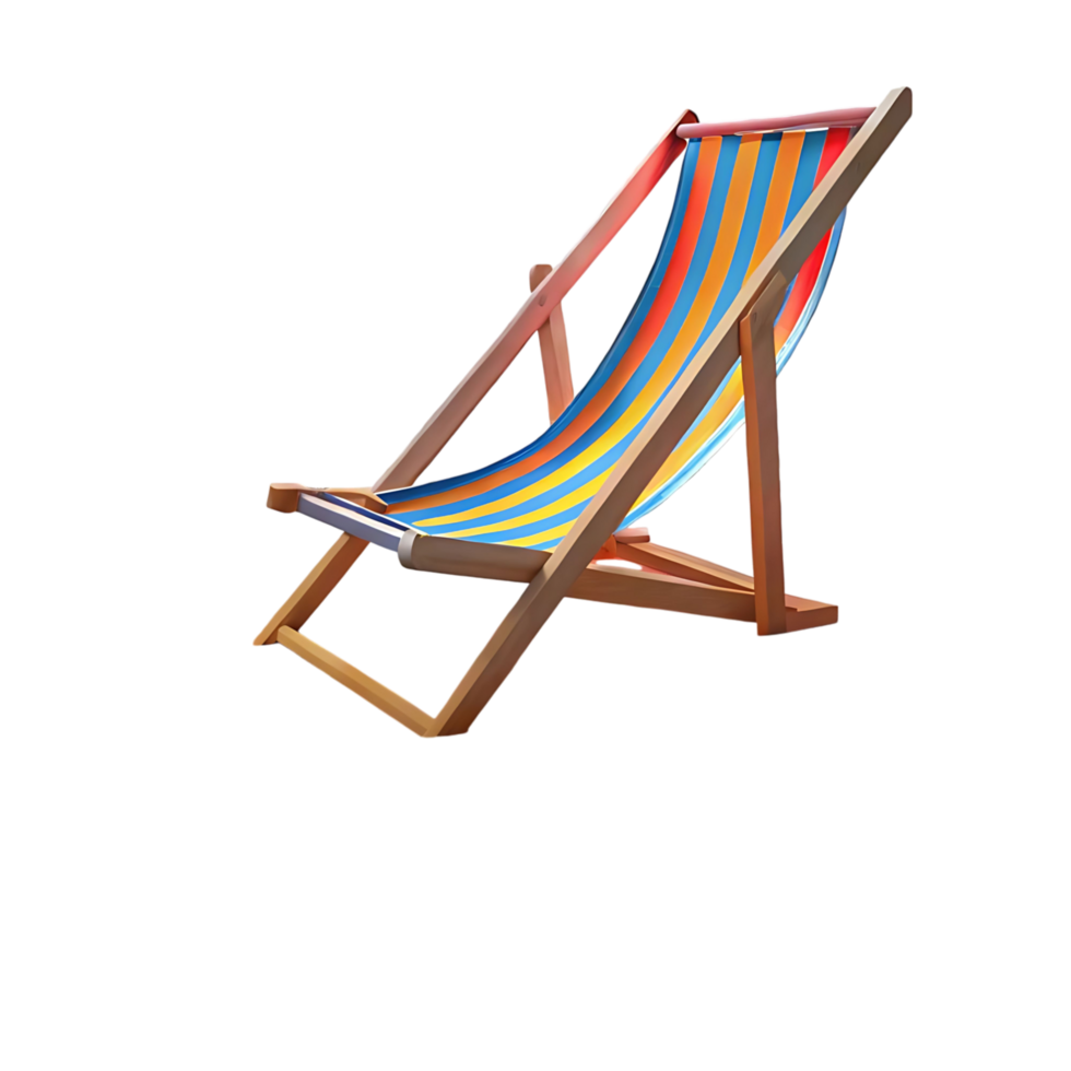 Striped Deck Chair Isolated on transparent Background Summer Beach Relaxation Comfortable Recliner Wooden Frame Colorful Canvas png