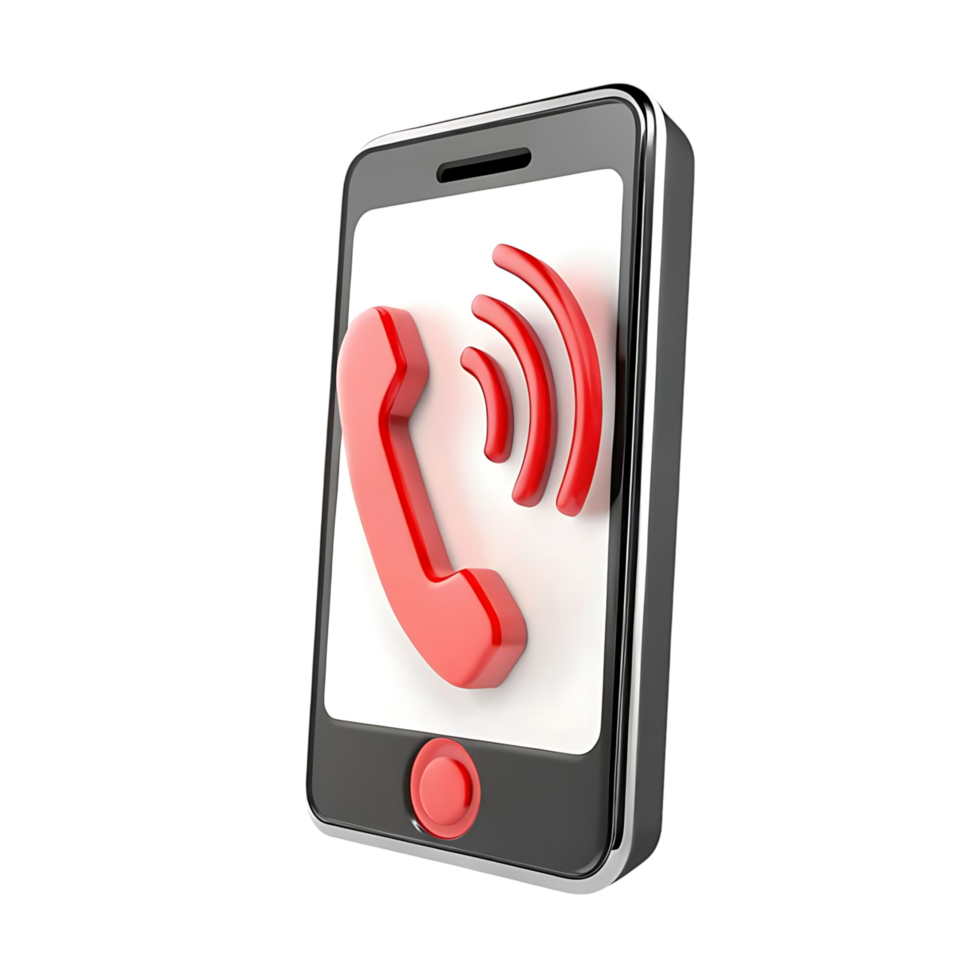 Incoming Call Notification on Modern Smartphone Display with Red Phone Icon and Wireless Signal Waves png