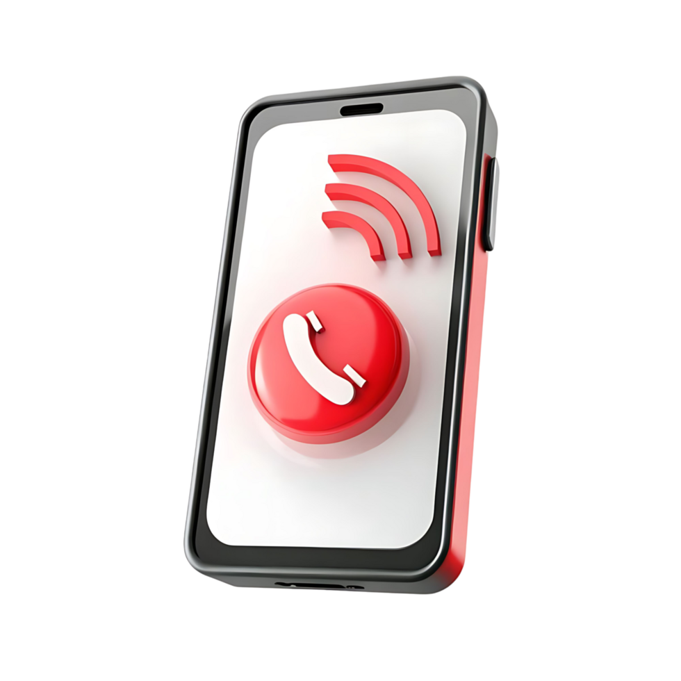 3D Render of Smartphone Displaying Incoming Call Notification with Wireless Signal Icon png