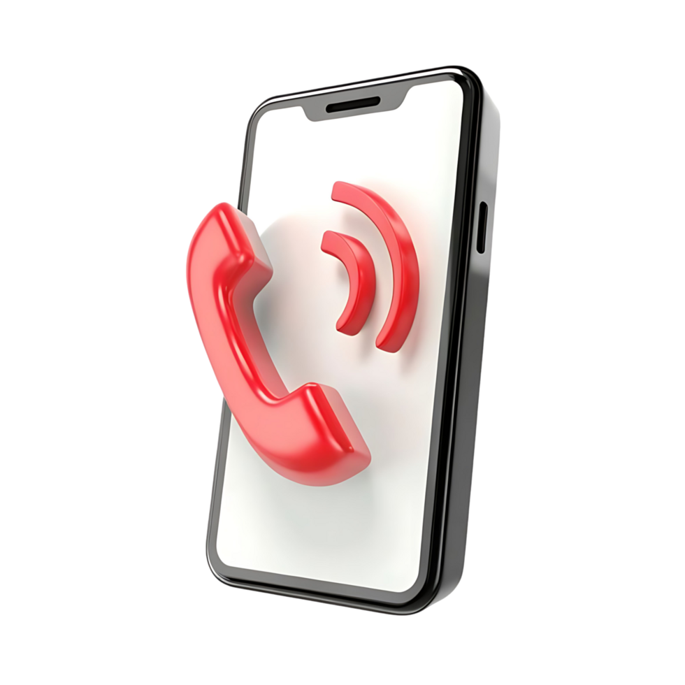 3D Render of a Smartphone with Incoming Call Notification Icon png