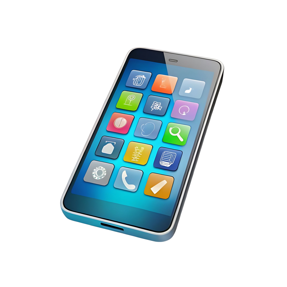 Modern Smartphone with Colorful App Icons Displayed on a Blue Screen png