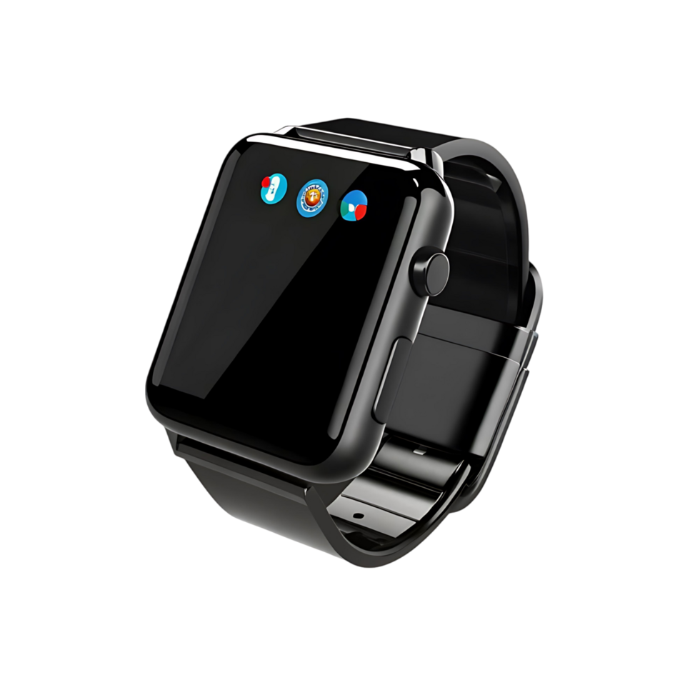 Sleek transparent Smartwatch with App Icons Displayed on its Screen png