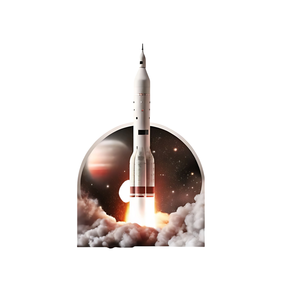 Majestic Space Rocket Launch Through Cosmic Clouds and Nebulae png