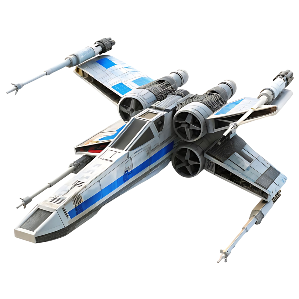 Detailed Render of a Classic XWing Starfighter Spaceship Model in 3D png