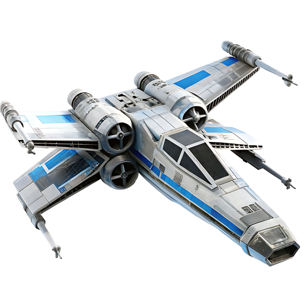 Detailed Render of a Futuristic Starfighter Spaceship with Blue Accents png