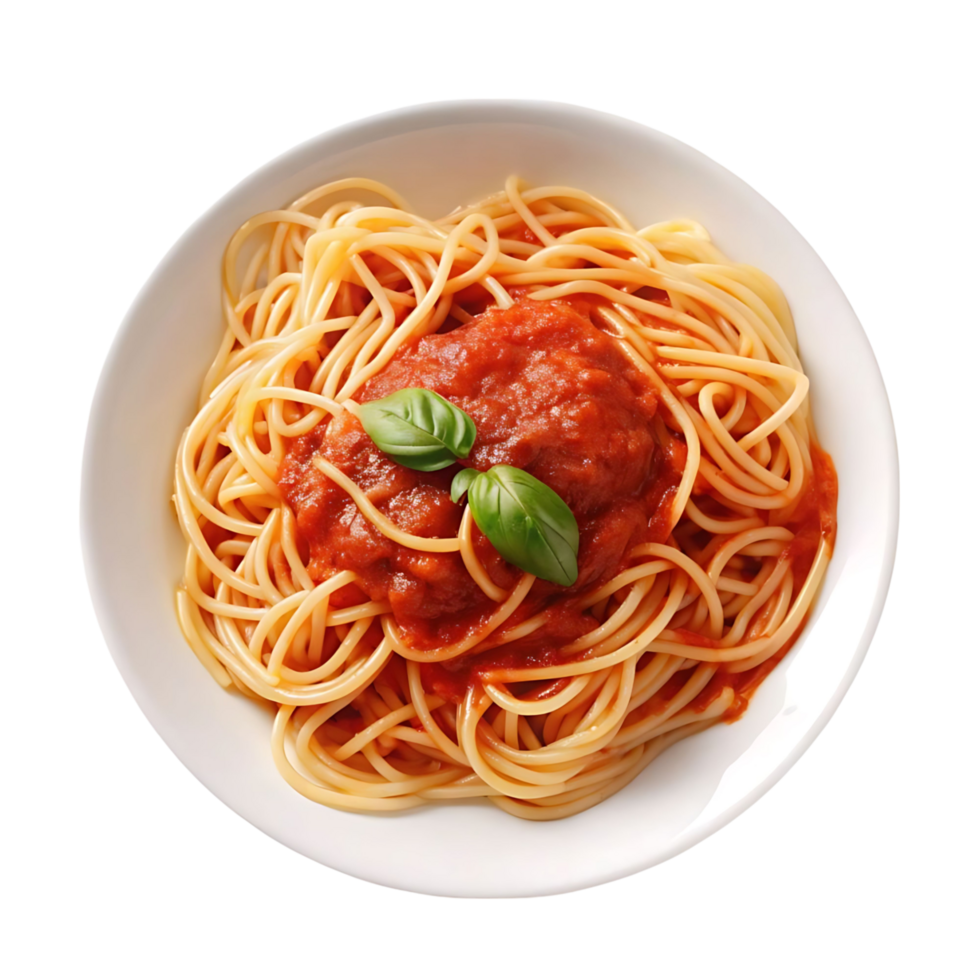 Aromatic Plate of Spaghetti with Homemade Tomato Sauce and Fresh Basil png
