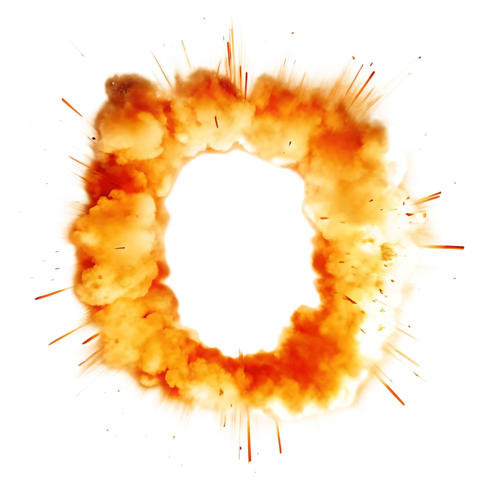 Fiery Orange Explosion Ring with transparent Center and Radial Splashes png