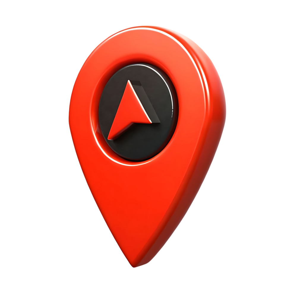 3D Red Location Pin Icon with transparent Circle and Arrow Graphic Design Element for Navigation Maps Applications and Websites png