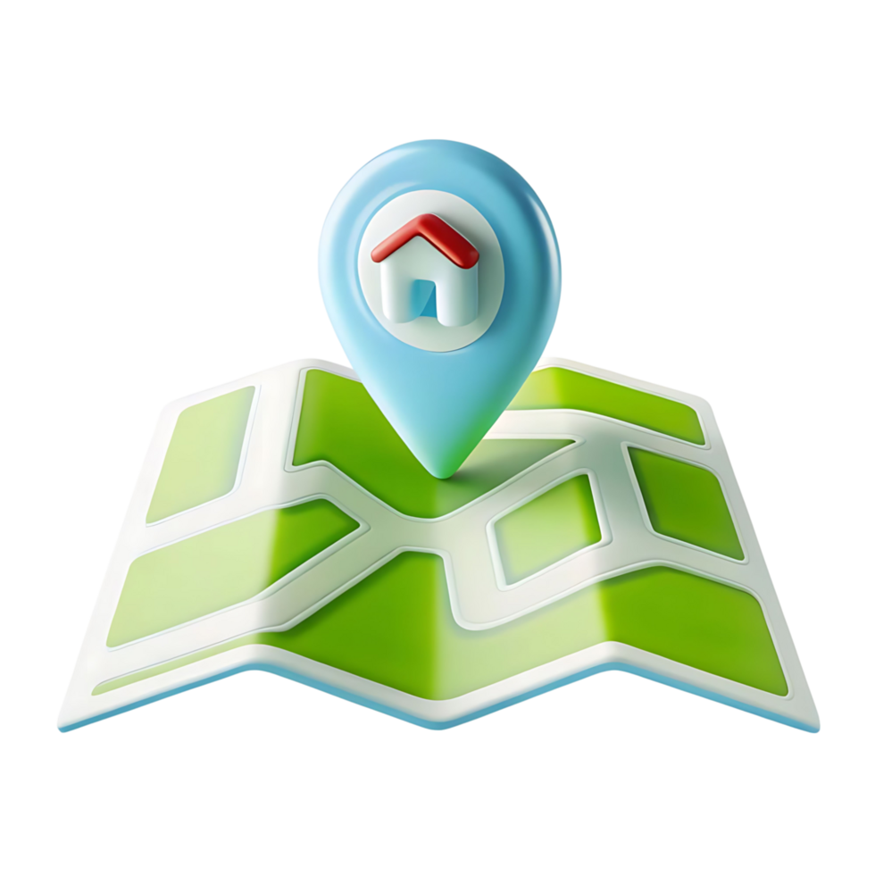 3D Render of a House Location Pin on a Folded Map transparent png