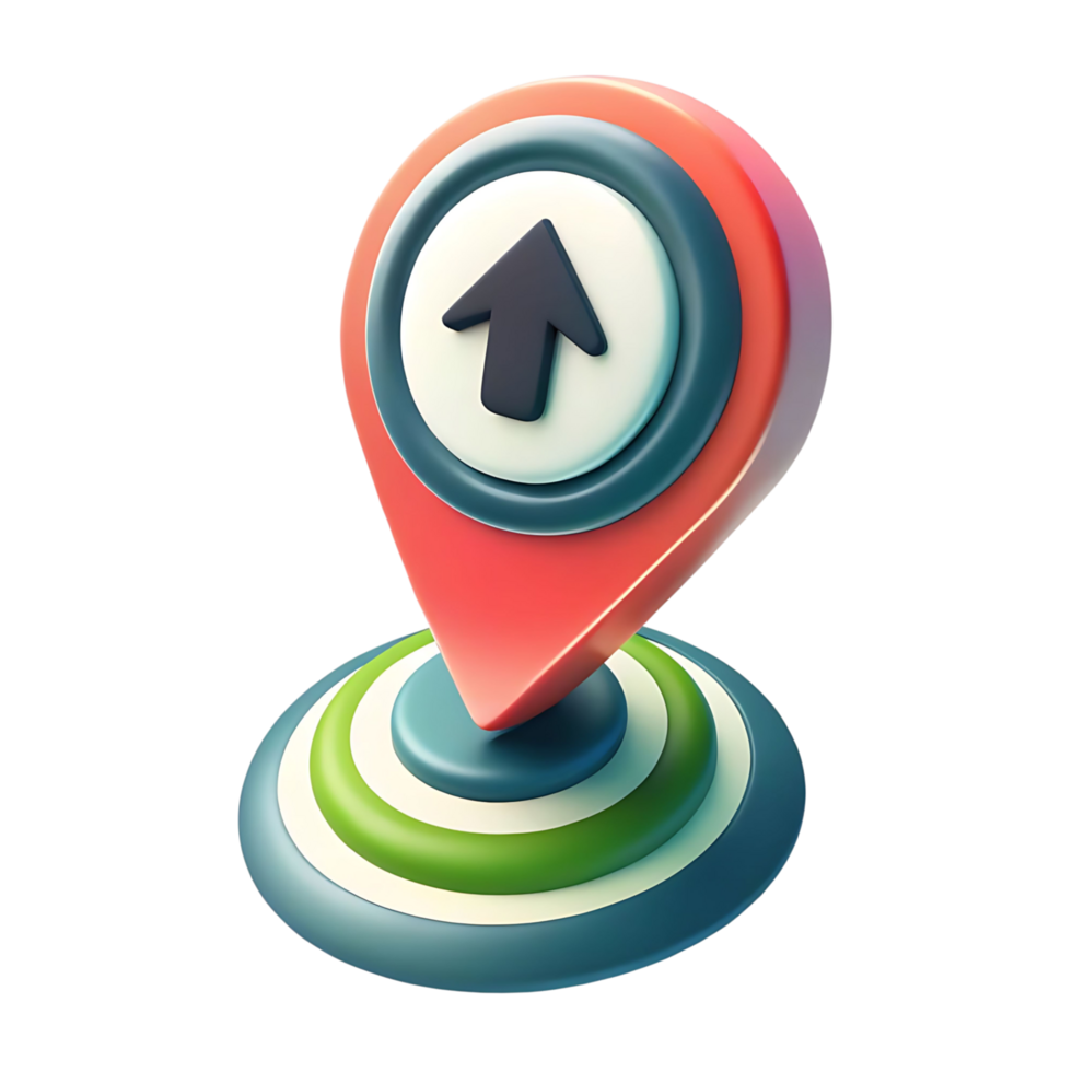 3D Render of a Red and Teal Upward Arrow Location Pin on Circular Base png