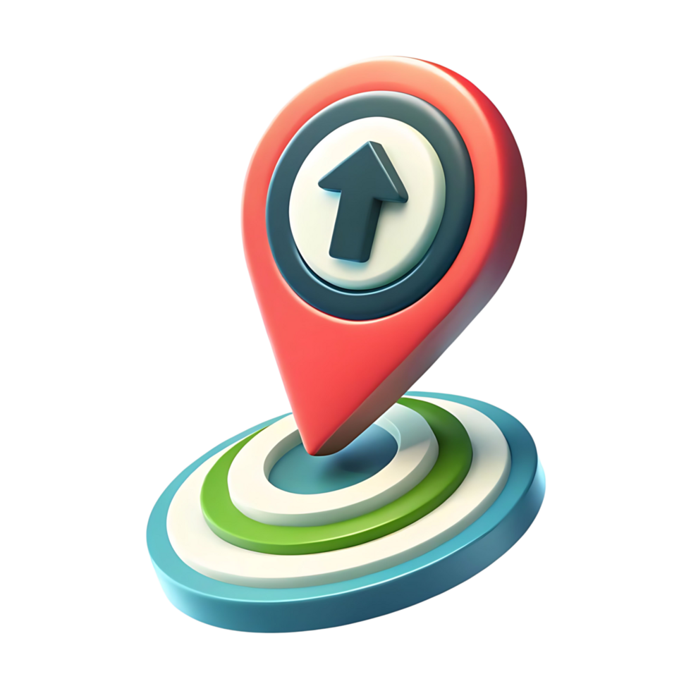 3D Render of a Red Location Pin with an Upward Arrow on a Circular Platform png