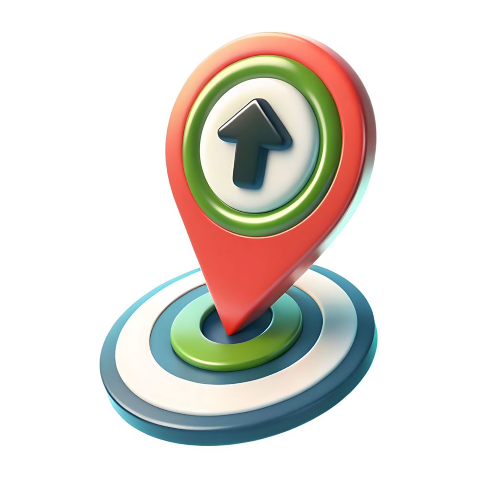 3D Render of a Colorful Upward Pointing Location Marker Icon on a Circular Target png