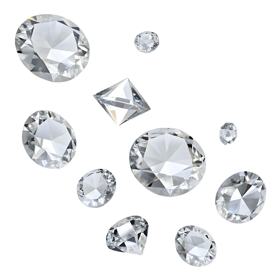 Collection of Sparkling Diamonds on transparent Background Various Cuts and Sizes Precious Gems png