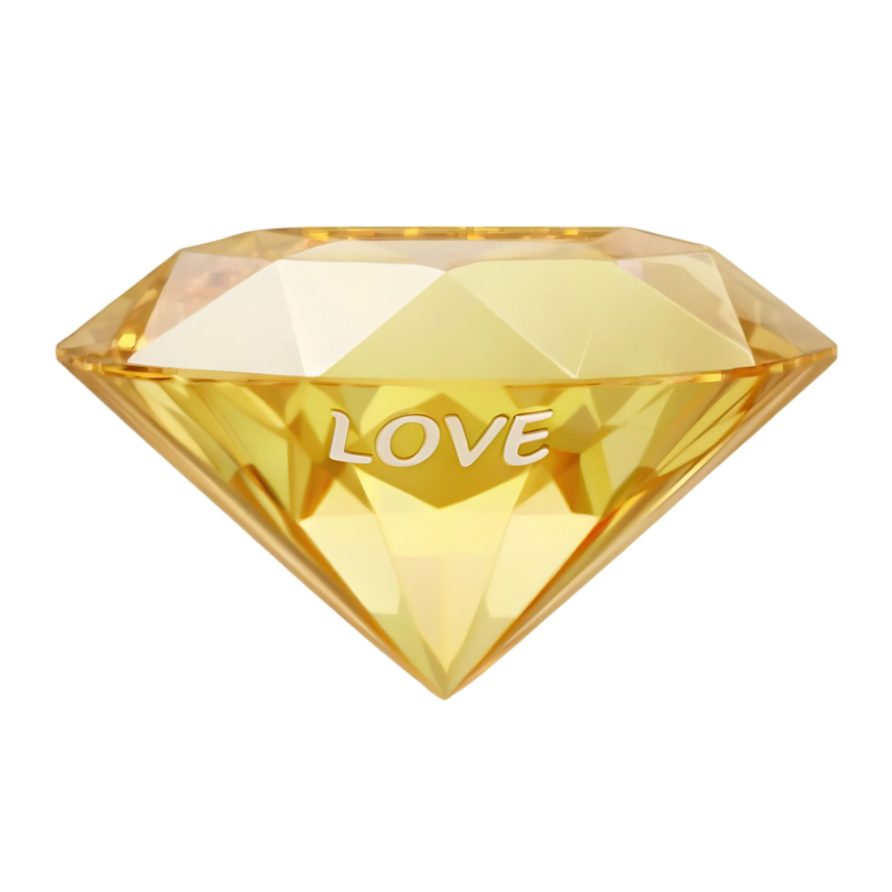 A Sparkling Yellow Diamond with the Word Love Inscribed Inside a Precious Gemstone png