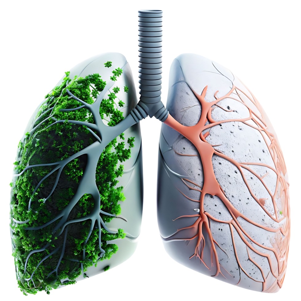 Human Lungs Representing Clean and Polluted Air A Striking Visual Comparison of Healthy and Unhealthy Respiratory Systems png
