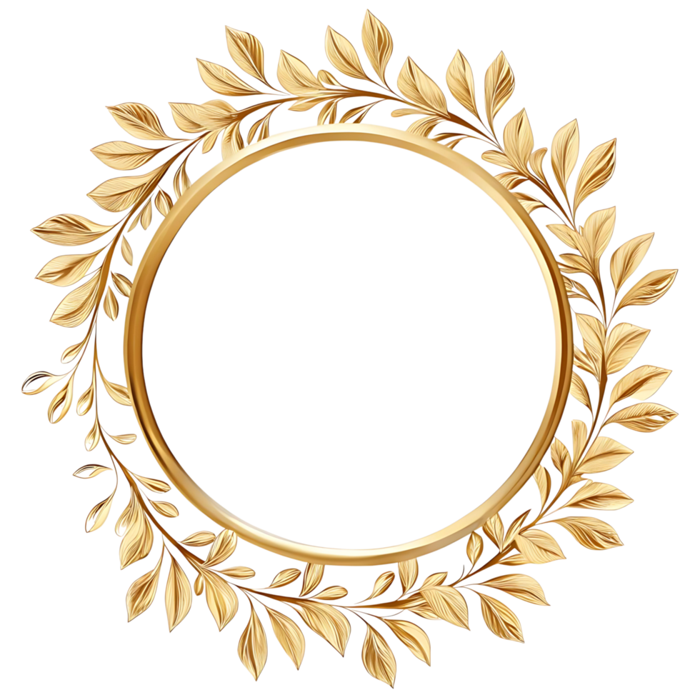 Elegant Golden Circle Frame with Intricate Leaf Design for Luxurious Decoration png